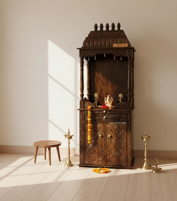 sri meenakshi temple - 90" South Indian Style Saagwan Sheesham Wood Pooja Mandap | DDASSMANDAP147