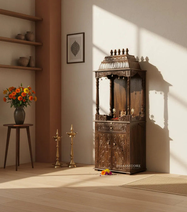 sri meenakshi temple - 90" South Indian Style Saagwan Sheesham Wood Pooja Mandap | DDASSMANDAP147 - D'DASS Store