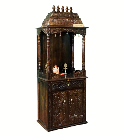 sri meenakshi temple - 90" South Indian Style Saagwan Sheesham Wood Pooja Mandap | DDASSMANDAP147 - D'DASS Store