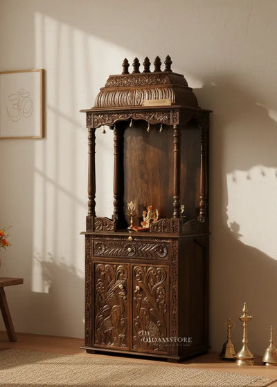 sri meenakshi temple - 90" South Indian Style Saagwan Sheesham Wood Pooja Mandap | DDASSMANDAP147 - D'DASS Store