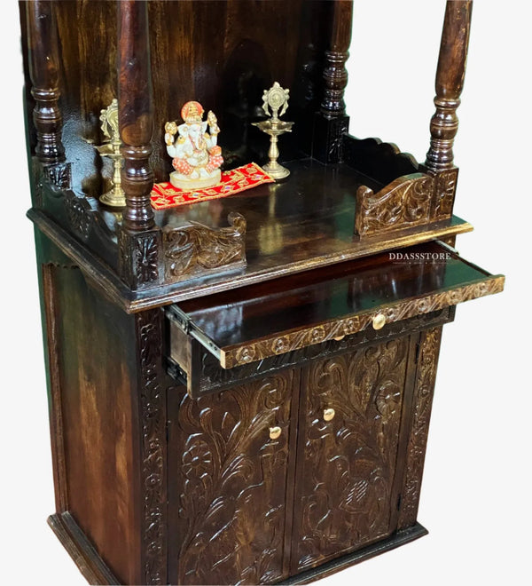 sri meenakshi temple - 90" South Indian Style Saagwan Sheesham Wood Pooja Mandap | DDASSMANDAP147 - D'DASS Store