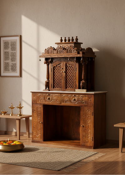 South Indian Style Solid Sheesham Wood Pooja Mandapam | DDASSMANDAP161