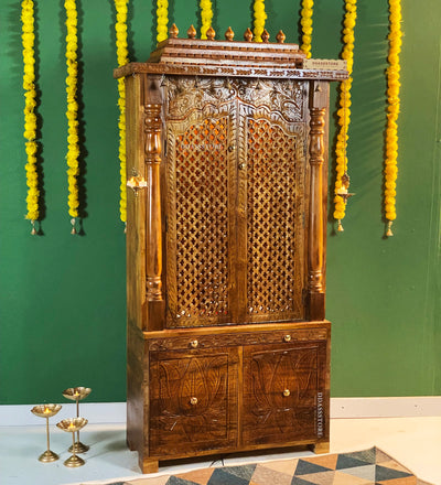 South Indian Style Solid Teak Wood Pooja Mandapam | DDASSMANDAP174