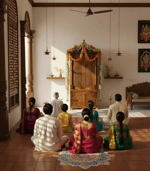 South Indian Style Solid Teak Wood Pooja Mandapam | DDASSMANDAP174 - D'DASS Store