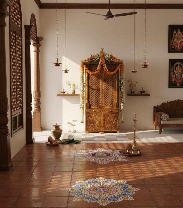 South Indian Style Solid Teak Wood Pooja Mandapam | DDASSMANDAP174 - D'DASS Store