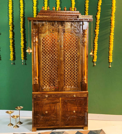 South Indian Style Solid Teak Wood Pooja Mandapam | DDASSMANDAP174 - D'DASS Store