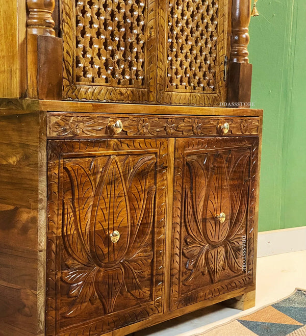 South Indian Style Solid Teak Wood Pooja Mandapam | DDASSMANDAP174 - D'DASS Store