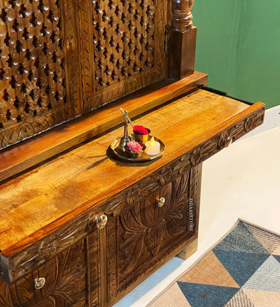 South Indian Style Solid Teak Wood Pooja Mandapam | DDASSMANDAP174 - D'DASS Store