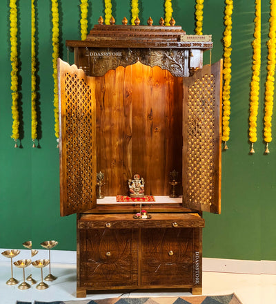 South Indian Style Solid Teak Wood Pooja Mandapam | DDASSMANDAP174