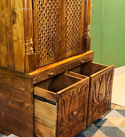 South Indian Style Solid Teak Wood Pooja Mandapam | DDASSMANDAP174 - D'DASS Store