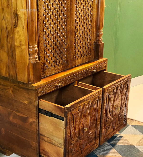 South Indian Style Solid Teak Wood Pooja Mandapam | DDASSMANDAP174 - D'DASS Store