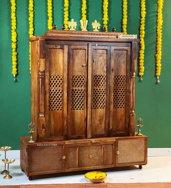 Shri Ram Jaanki Darbar Temple - South Indian Style Solid Sheesham Wood Pooja Mandir - D'DASS Store