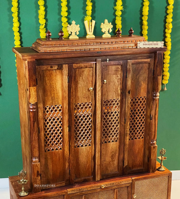 Shri Ram Jaanki Darbar Temple - South Indian Style Solid Sheesham Wood Pooja Mandir - D'DASS Store
