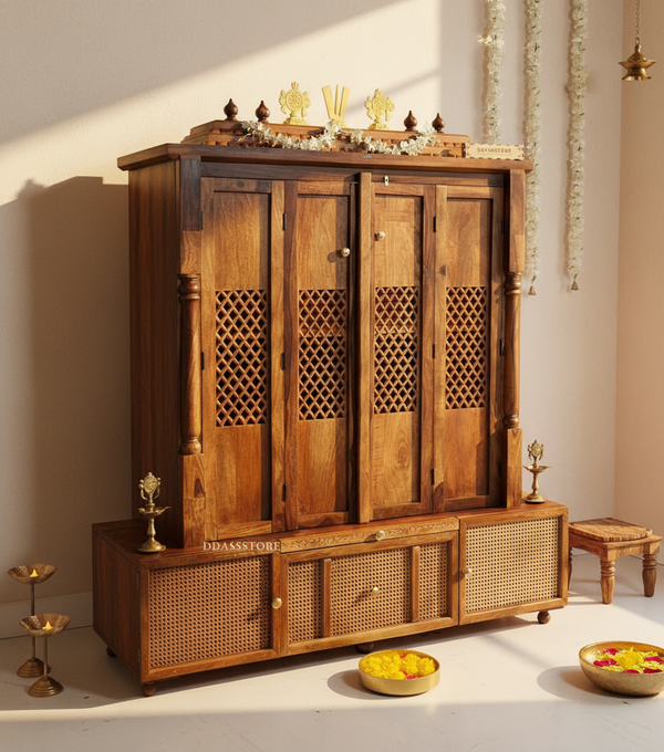 Shri Ram Jaanki Darbar Temple - South Indian Style Solid Sheesham Wood Pooja Mandir - D'DASS Store