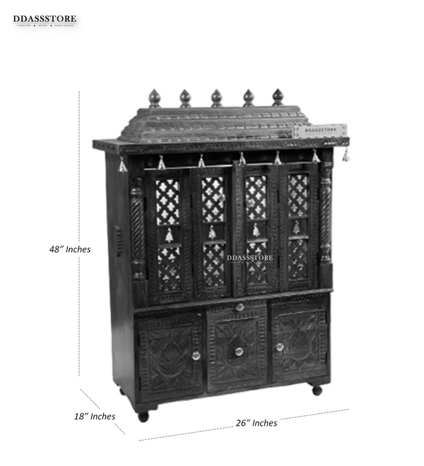 South Indian Style Solid Sheesham Wood Pooja Mandapam with Door | DDASSMANDAP177 - D'DASS Store