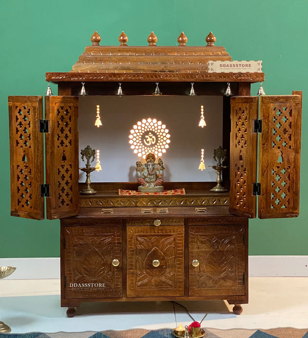 South Indian Style Solid Sheesham Wood Pooja Mandapam with Door | DDASSMANDAP177 - D'DASS Store
