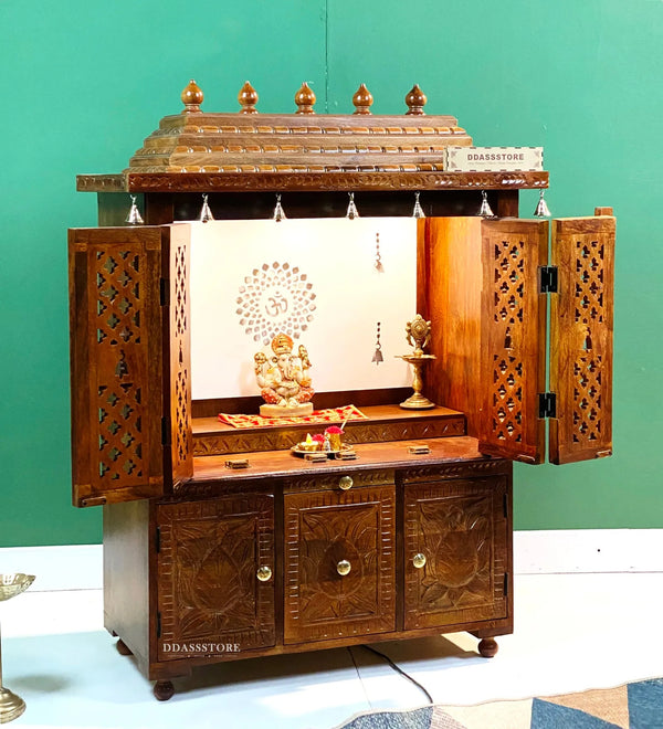 South Indian Style Solid Sheesham Wood Pooja Mandapam with Door | DDASSMANDAP177 - D'DASS Store