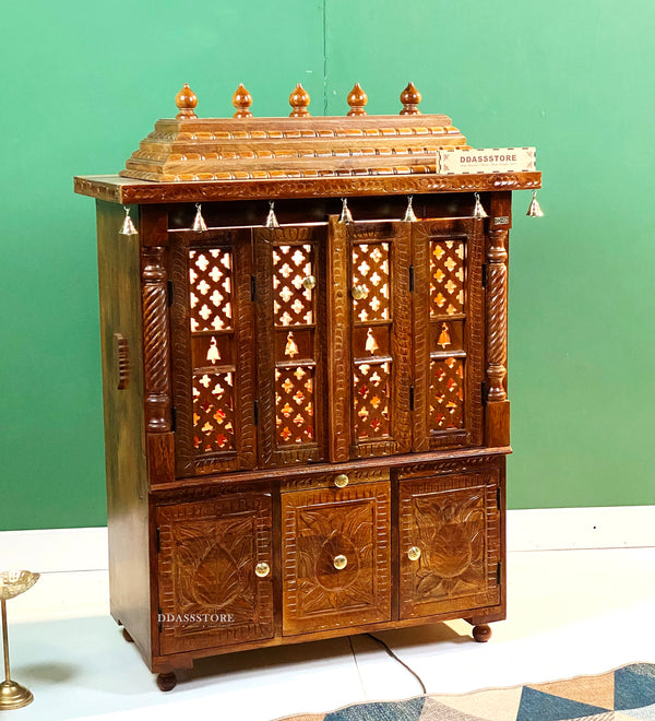 South Indian Style Solid Sheesham Wood Pooja Mandapam with Door | DDASSMANDAP177 - D'DASS Store