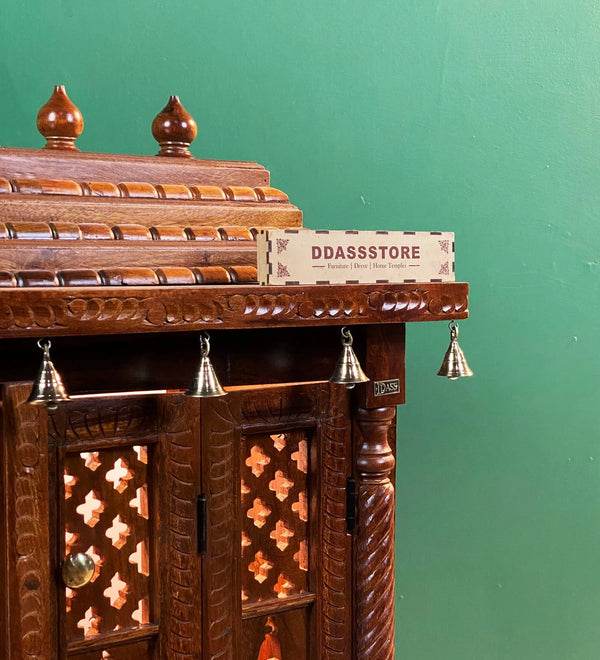 South Indian Style Solid Sheesham Wood Pooja Mandapam with Door | DDASSMANDAP177 - D'DASS Store