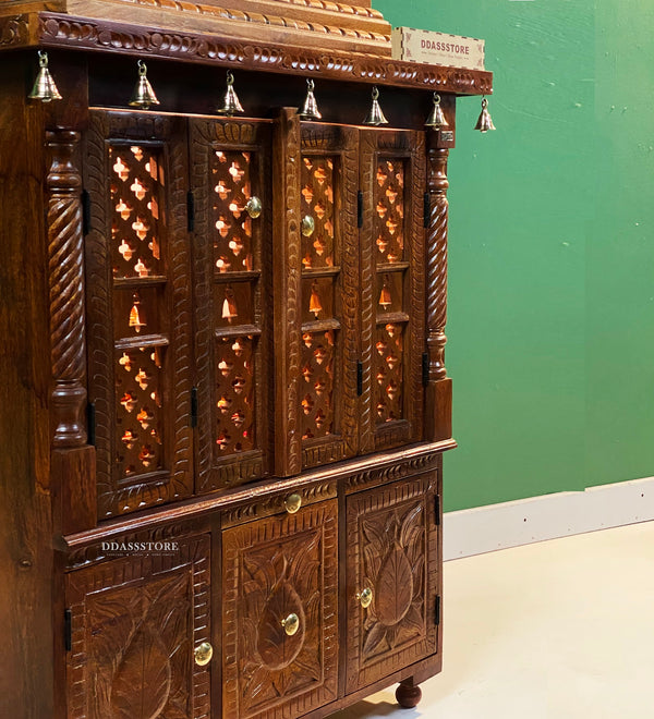 South Indian Style Solid Sheesham Wood Pooja Mandapam with Door | DDASSMANDAP177 - D'DASS Store