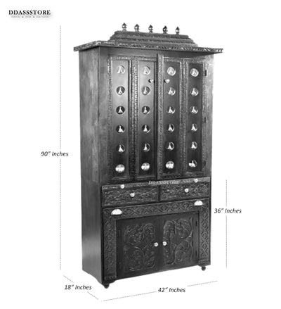 Sri Ram Darbar Solid Sheesham Wood Pooja Mandir with Inbuilt Seating | DDASSMANDAP180 - D'DASS Store