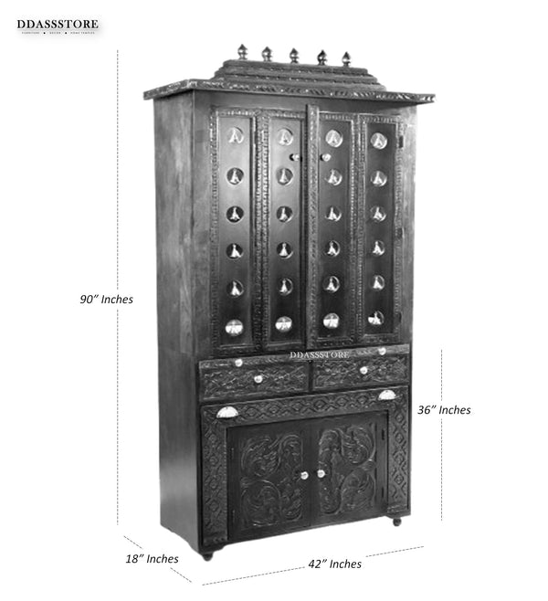 Sri Ram Darbar Solid Sheesham Wood Pooja Mandir with Inbuilt Seating | DDASSMANDAP180