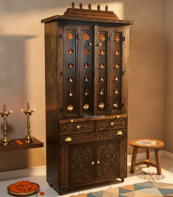 Sri Ram Darbar Solid Sheesham Wood Pooja Mandir with Inbuilt Seating | DDASSMANDAP180