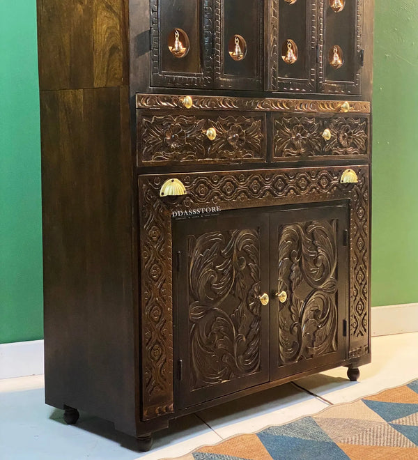 Sri Ram Darbar Solid Sheesham Wood Pooja Mandir with Inbuilt Seating | DDASSMANDAP180 - D'DASS Store
