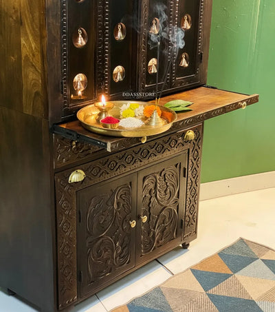 Sri Ram Darbar Solid Sheesham Wood Pooja Mandir with Inbuilt Seating | DDASSMANDAP180 - D'DASS Store