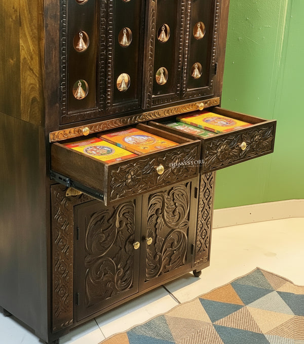 Sri Ram Darbar Solid Sheesham Wood Pooja Mandir with Inbuilt Seating | DDASSMANDAP180