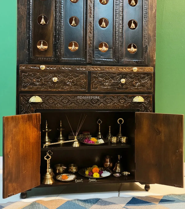 Sri Ram Darbar Solid Sheesham Wood Pooja Mandir with Inbuilt Seating | DDASSMANDAP180 - D'DASS Store