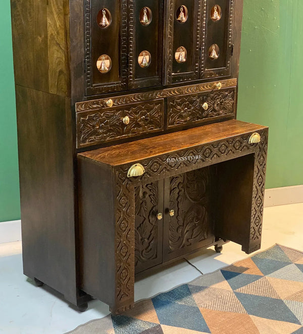 Sri Ram Darbar Solid Sheesham Wood Pooja Mandir with Inbuilt Seating | DDASSMANDAP180 - D'DASS Store