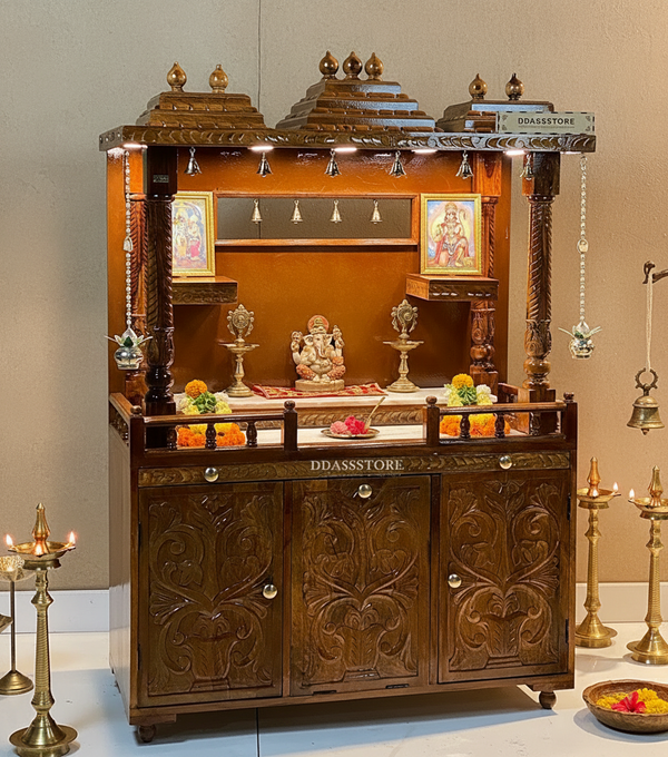 Sri Varah Solid Sheesham Wood Pooja Mandapam with Storage | DDASSMANDAP179