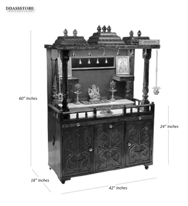 Sri Varah Solid Sheesham Wood Pooja Mandapam with Storage | DDASSMANDAP179