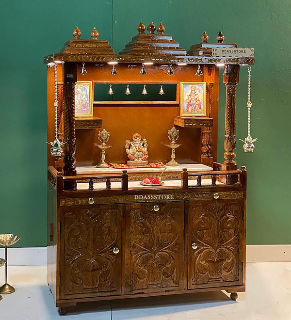 Sri Varah Solid Sheesham Wood Pooja Mandapam with Storage | DDASSMANDAP179 - D'DASS Store