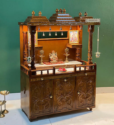Sri Varah Solid Sheesham Wood Pooja Mandapam with Storage | DDASSMANDAP179 - D'DASS Store