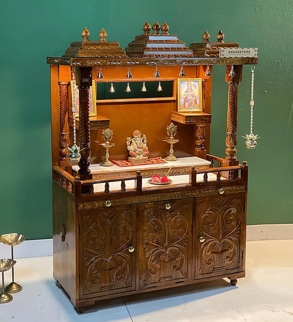 Sri Varah Solid Sheesham Wood Pooja Mandapam with Storage | DDASSMANDAP179 - D'DASS Store