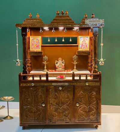 Sri Varah Solid Sheesham Wood Pooja Mandapam with Storage | DDASSMANDAP179 - D'DASS Store
