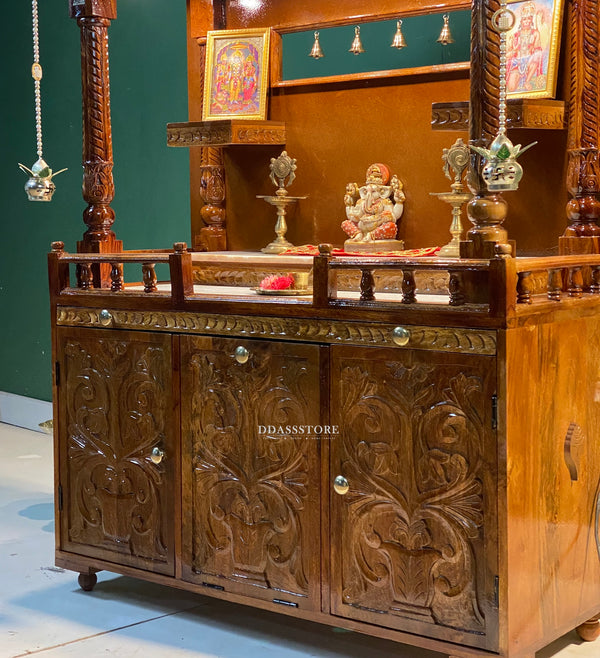 Sri Varah Solid Sheesham Wood Pooja Mandapam with Storage | DDASSMANDAP179