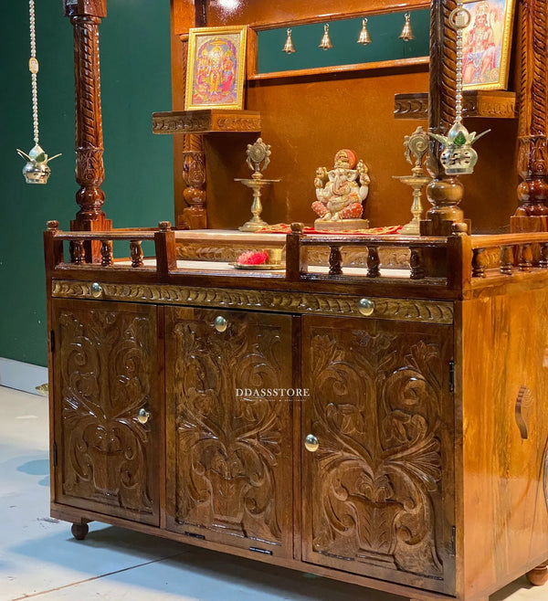 Sri Varah Solid Sheesham Wood Pooja Mandapam with Storage | DDASSMANDAP179 - D'DASS Store