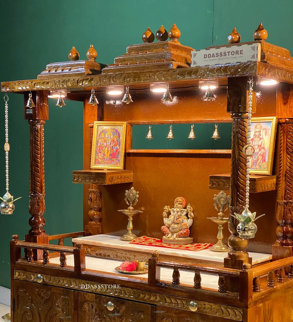 Sri Varah Solid Sheesham Wood Pooja Mandapam with Storage | DDASSMANDAP179 - D'DASS Store