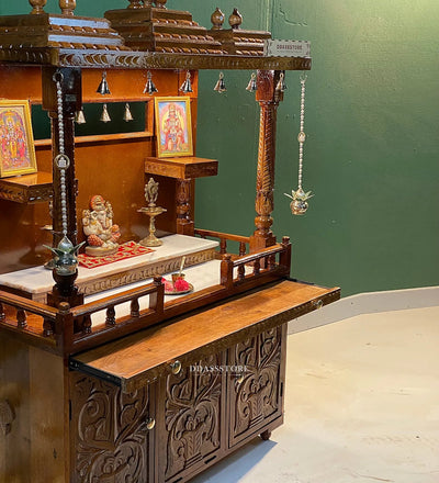 Sri Varah Solid Sheesham Wood Pooja Mandapam with Storage | DDASSMANDAP179 - D'DASS Store