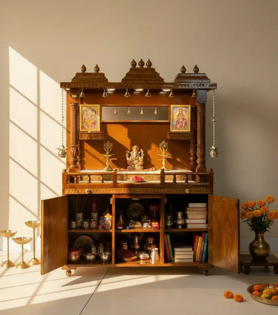 Sri Varah Solid Sheesham Wood Pooja Mandapam with Storage | DDASSMANDAP179 - D'DASS Store