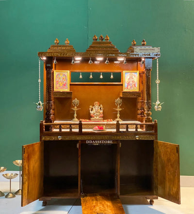 Sri Varah Solid Sheesham Wood Pooja Mandapam with Storage | DDASSMANDAP179 - D'DASS Store
