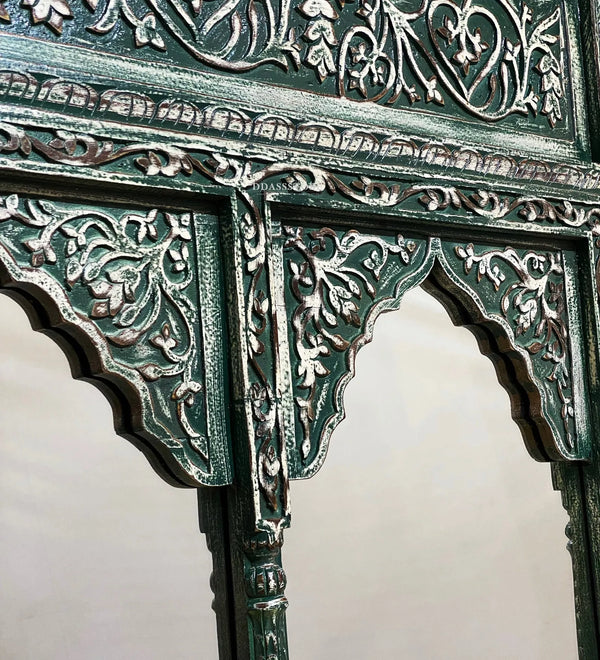 Rustic Green Wooden Hand Carved Dresser & Wall Mirror | DDASSMR238 - D'DASS Store