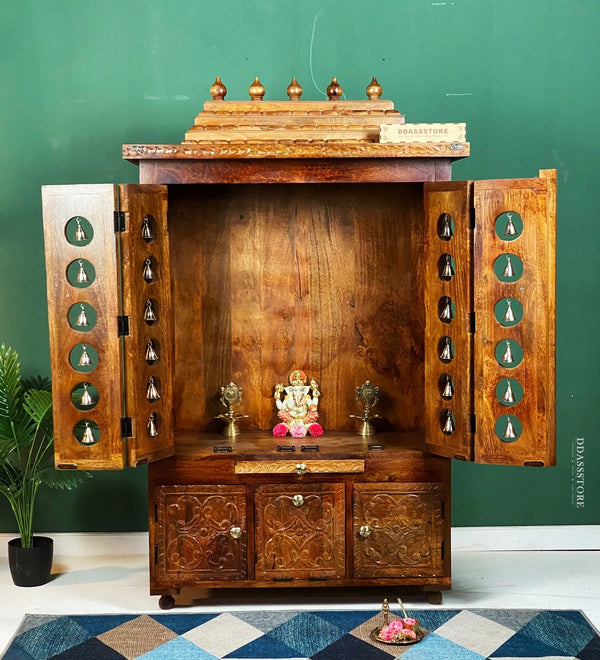 Handcarved South Indian Style Solid Sheesham Wood Pooja Mandapam | DDASSMANDAP104 - D'DASS Store