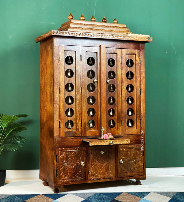 Handcarved South Indian Style Solid Sheesham Wood Pooja Mandapam | DDASSMANDAP104 - D'DASS Store