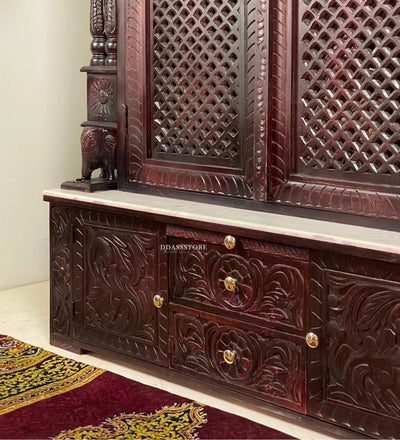 South Indian Style Solid Sheesham Wood Pooja Mandapam with Gopuram | Pooja room designs - D'DASS Store