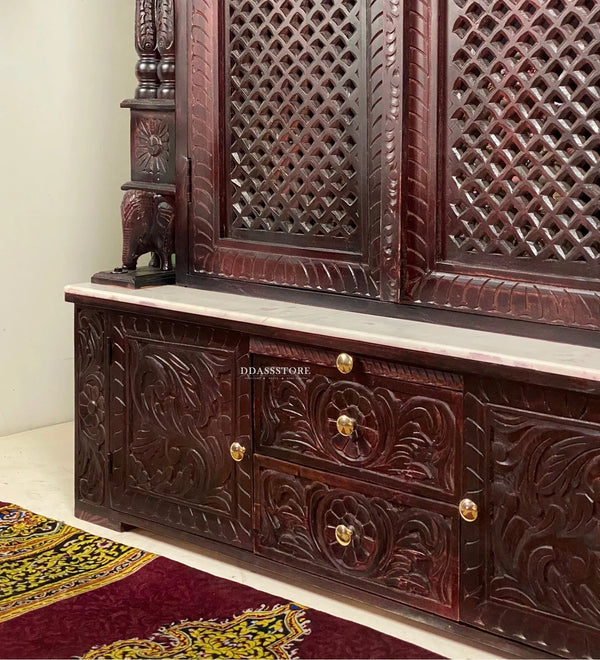South Indian Style Solid Sheesham Wood Pooja Mandapam with Gopuram | Pooja room designs - D'DASS Store
