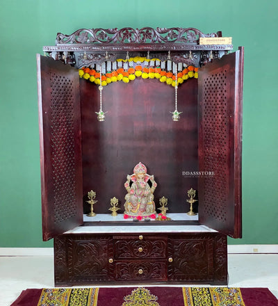 South Indian Style Solid Sheesham Wood Pooja Mandapam with Gopuram | Pooja room designs - D'DASS Store